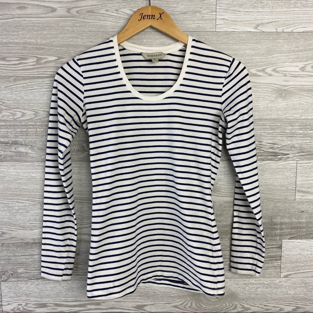 Emerson Blue & White Strip Long Sleeve Blouse